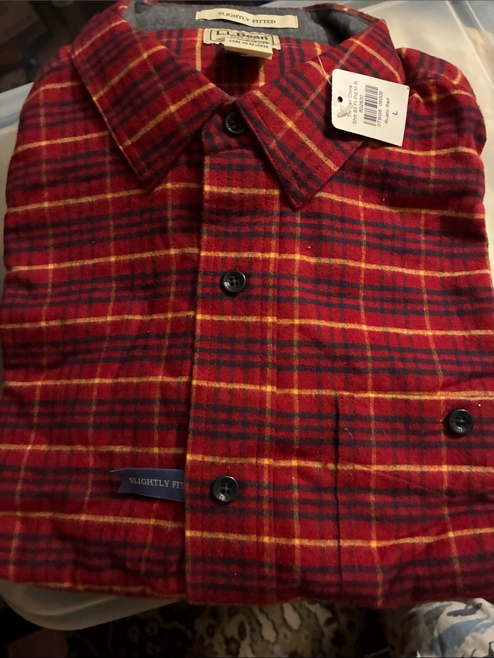 L.L. Bean Red Plaid Button-Down Shirt slightly fitted